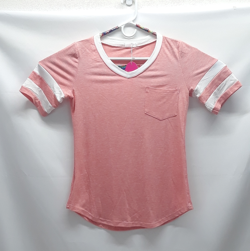 Sweetnight Women's Striped  V Neck Baseball Tee G4